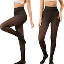 Fleece Lined Tights Women,Thermal Leggings Pantyhose Fake Translucent Thick Warm Sheer Tights for Winter (Black)