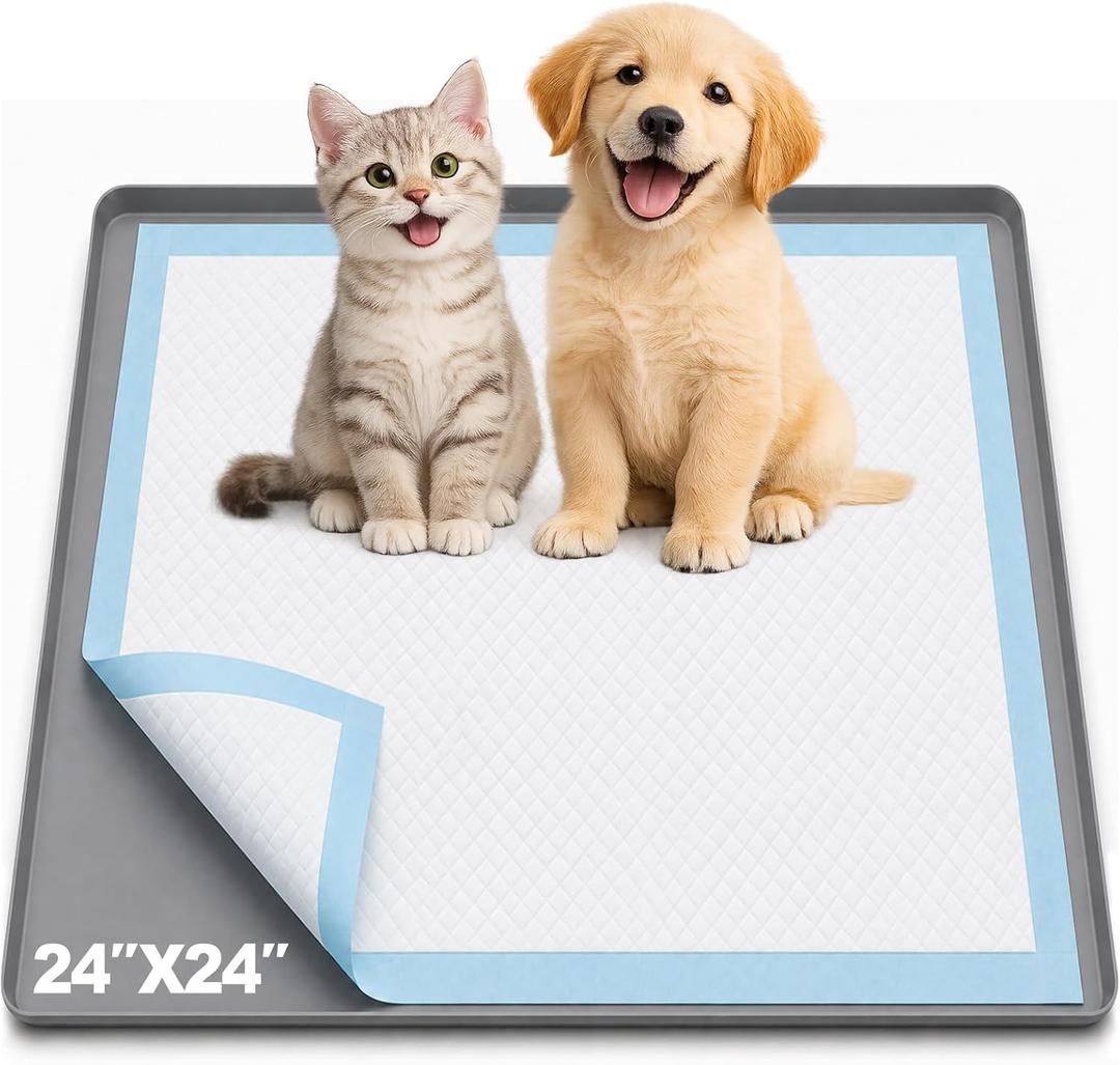Dog Pee Pad Holder，Fits Up to 24" x 24" Pee Pad Holder for Dogs，Portable，Leak-Proof Silicone Puppy Pad Holder Tray，Easy to Clean Dog Training Pads for Indoor Floor Protection，Potty Mat Holder