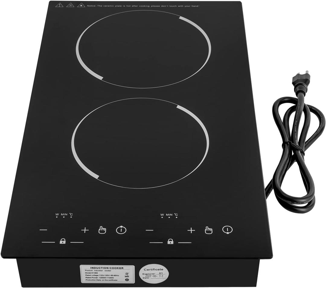 Double Induction Cooktop,Portable Induction Cooker with 2 Burner Independent Control,9 Power Levels,Temperature Adjustment,2 Hour Timer,with Plug,110V-120V