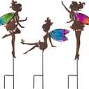 Metal Fairy Garden Stakes Decor,Charming Fairy with Colorful Wing Metal Stakes,Yard Art,Garden Outdoor Lawn Pathway Patio Ornaments,Outdoor Decor,Garden Decor