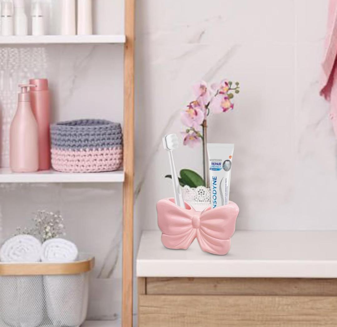 Electric Toothbrush Holders for Bathrooms decor, Cute Ceramic Electric Toothbrush Organizer and Toothpaste Holder /Bow Toothbrush Stand/Pink Toothbrush Holde