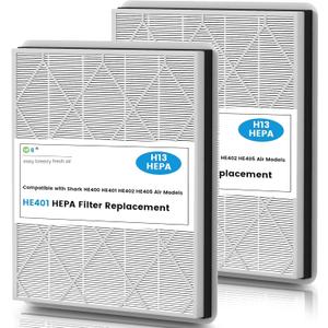 HE401 Replacement Filter for Shark Air Purifier 4, HE401 HE402 HE405 HE400, 3-Stage Filtration System of H13 True HEPA and Activated Carbon Pre-Filter, #HE4FKPET, 2 Pack