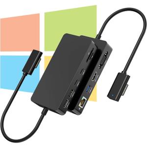 New Surface Dock Dual Displays HDMI+VGA with Power Adapter, 11 in 1 Surface Docking Station for Surface Pro 12/11/10/9/8/X/7/6/5/4/3, Surface Laptop 7/6/5/4/3/2/1, Surface Book Go Dock, AC/DC  Adapter BX1504800