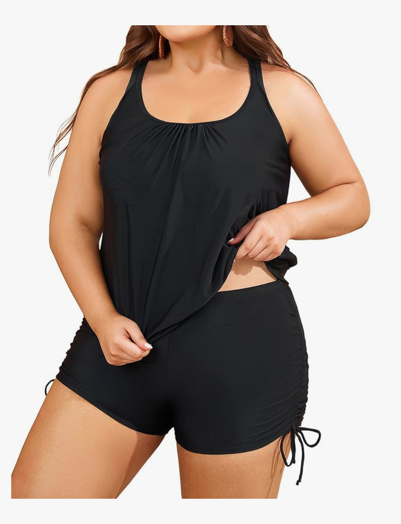 Aqua Eve Plus Size Tankini with Shorts Two Piece Swimsuits for Women Blouson Tummy Control Bathing Suits 20W