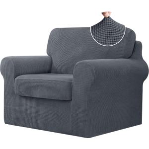 CHUN YI 3 Piece Chair Covers Armchair, Stretch Couch Cover with Separate Backrest and Cushion Covers, Anti-Slip Washable Living Room Furniture Protector for Dogs Pets (Small, Grey)