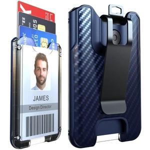LIUGX Badge Holder, ID Card Holder with Metal Clip - Durable Polycarbonate (Holds 1 to 4 Cards), Portable Wallet for Office, Laborer, Police, Work, Dark Blue