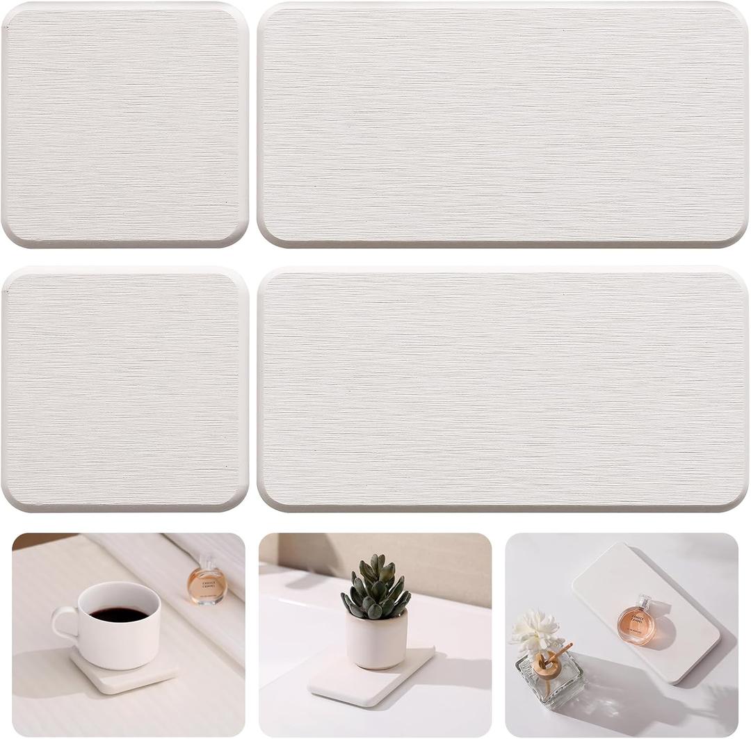 4PCS Quick-Drying Soap Tray for Bathroom Counter, Diatomaceous Earth Stone Drying Tray with Fast Absorption, Multi-Purpose Water Absorbing Stone for Kitchen & Bathroom, White
