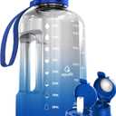 AQUAFIT 64 oz Water Bottle with Time Marker - Straw & Chug Lid - BPA Free Half Gallon Gym Water Bottle with Handle - Big Gallon Jug (Blue Skies, 64 Ounces)