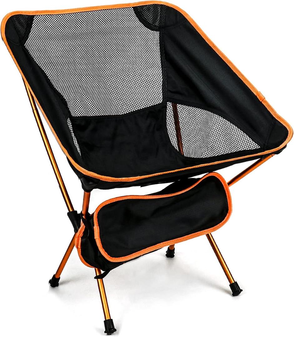 QWORK Ultralight Portable Camping Chair with Triangular Stability – Aluminum Alloy Frame, Ripstop Polyester Seat, Plastic Joints, 330 lbs Capacity – for Fishing, Camping, Hiking and Backpacking Orange