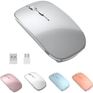 Halpilt Wireless Mouse Chargeable Portable Silent USB and Type-C Dual Mode Wireless Mouse 3 Adjustable DPI for Laptop, Mac, Android, PC (Q23S Black) (Grey)
