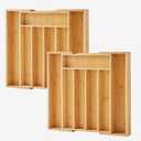 oridom 2-Piece Bamboo Silverware Organizer, Expandable Kitchen Drawer Organizer for Cutlery and Utensils, Multifunction Adjustable Bamboo Wood Cutlery Tray in Drawer for Flatware, (Natural)