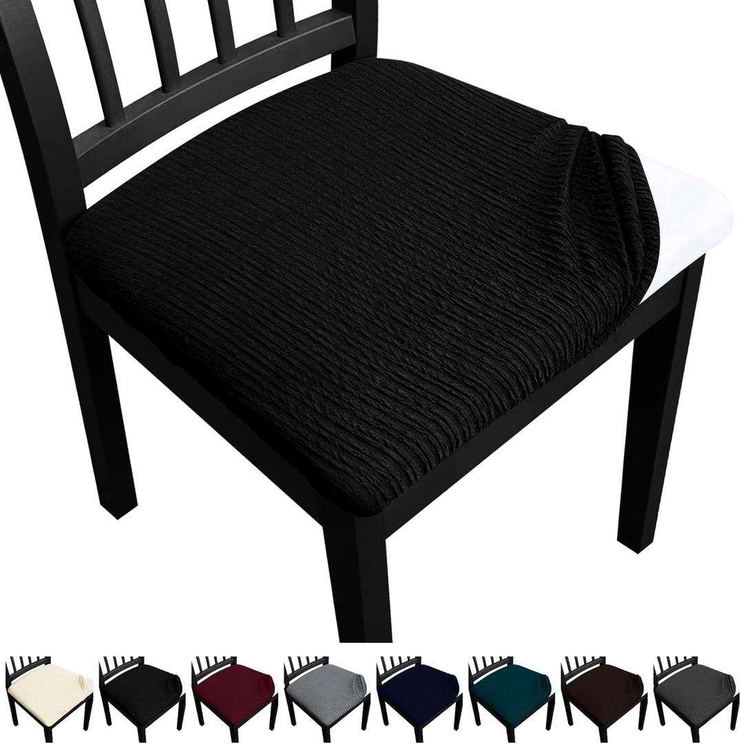 Dining Chair Seat Covers, Washable Dining Room Chair Seat Covers Set of 6, Removable Kitchen Seat Covers Chair Covers for Dining Chairs (Black)
