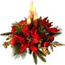 Christmas Decorations,Christmas Floral Arrangement Centerpiece for Table, Golden Flameless Candles Red Poinsettia Flower Golden Pine Cones Berries and Ball Ornaments Holiday Winter Decorations