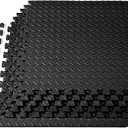 ProsourceFit Exercise Puzzle Mat, 1/2 in, 24 sq ft, 6 Tiles, Black