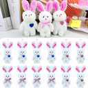 12 pcs Easter Mini Plush Rabbit with Tie, 5 Inch Soft Small White Bunny Stuffed Bunnies Bulk for Keychain Birthday Party Favor Cake Wedding Decorations