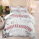 NINENINE Baseball Comforter Set, Full Size, Sports Bedding, White Comforter Set with 1 Comforter 2 Pillowcases