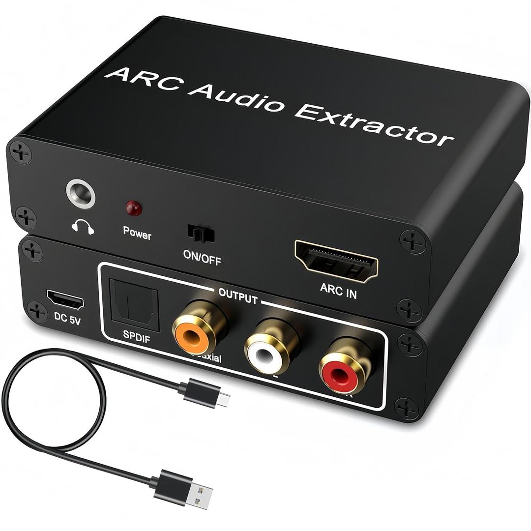 HDMI ARC Audio Extractor Converter, 192KHz ARC Audio Extractor Output Optical SPDIF/Coaxial/RCA and 3.5mm Jack Stereo Adapter for HDTV Link to Soundbar, Home Amplifier, Speaker ect (5in)