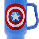 Silver Buffalo Marvel Captain America Shield Double Walled Stainless Steel Tumbler with Handle and Straw, Fits in Standard Cup Holder, 40 Ounces