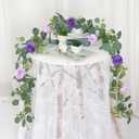 TOCHGREEN 2 Pack 13Ft Artificial Eucalyptus Flower Garland with Purple Roses, Fake Rose Flower Greenery Garland Floral Vines for Wedding Home Party Table Runner Decor (Purple, 2PCS)