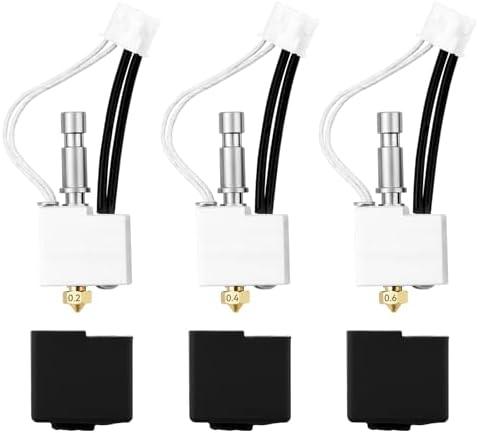 3 Pack Brass Hotend for Anycubic Kobra S1 Combo 0.2mm 0.4mm 0.6mm brass Print Head Extruder Kit Hot End Heater Block Heating Rod Thermistor Nozzle for Anycubic Kobra S1/Kobra S1 Combo