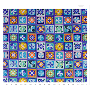 Stitch & Sparkle Colorful Vacation Collection, Vintage Tiles Blue, 100% Cotton Fabric, 44" Wide, Cut by The Yard