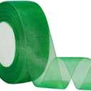OZXCHIXU Shimmer Sheer Organza Ribbon, 1-1/2 inch x Continuous 50 Yard Green Chiffon Fabric Ribbon for Gift Wrapping, Bouquet Wrapping,Wedding Decoration,Christmas Tree, Crafts, Bows.