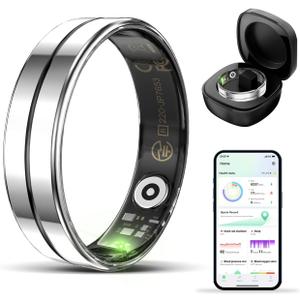 Smart Ring Health Tracker for Women Men, Sleep Tracker Ring Sleep Waterproof Tracking Wearable Long Battery Fitness Ring Fitness Tracker Health Rings for Activity Trackers Family Care (Silver, 11)
