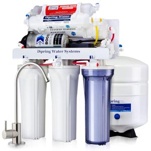 iSpring RCC7P-AK, 6-Stage Reverse Osmosis System Under Sink Alkaline Water Filter and Pump, RO Drinking Water Filtration System, Patented Top-Mounted Faucet Design for Easy Installation (Brushed Nickel)