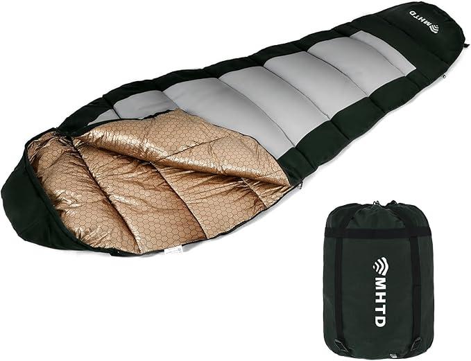 MHTD All Season Sleeping Bag for Adults 0 Degree,Cotton Canvas with YKK Zipper Compact Backpacking Mummy Camping Sleeping Bag