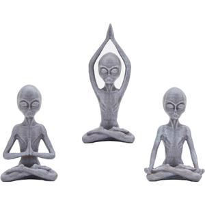 Yoga Alien Statues Decor(Set of 3) 3 Poses Sci-Fi Zen Decor for Yoga Room, Meditation Space, Living Room, Office, Gift for Yoga Enthusiasts & Sci-Fi Fans