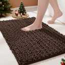 Yimobra Bathroom Rugs Non Slip Washable - Ultra Soft Absorbent Chenille Bath Mat, Quick Dry Shaggy Floor Carpet for Tub Shower, Brown Home Decor Accessories, 24x17 Inch