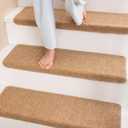GIB Bullnose Carpet Stair Treads for Wooden Steps Indoor Stair Runner 14Pcs | Non Slip, Peel and Stick, Self Adhesive, Staircase Step Treads, Covers Rugs for Kids Elders and Pets, 29.5"x9.5"x1.5", Beige