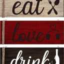 Jetec 3 Pcs Farmhouse Kitchen Wall Decor Rustic Wooden Home Eat Drink Love Sign with Hanging Hole for Home Dining Living Room Bar Cafe Decor(Retro Color)