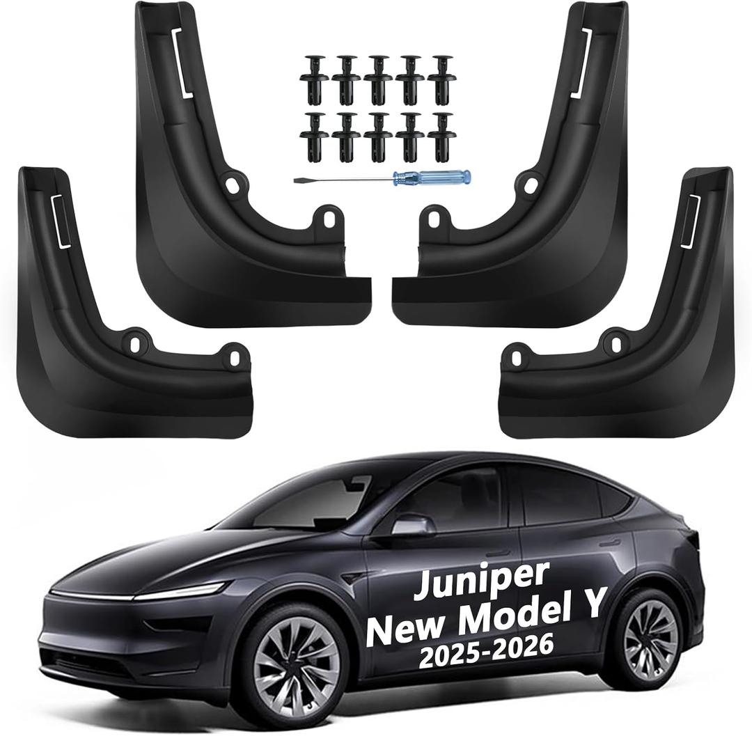 Mud Flaps for Tesla Model Y Juniper Accessories (2025-2026) - Exact Fit No Drill Military-Grade Rugged Durability Mudflaps, Anti-Scratch Low Drag Paint Protection Mud Guards Model Y Juniper Upgraded