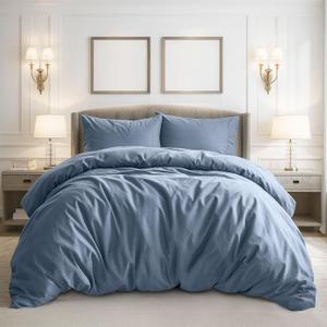 Pure Bedding Duvet Cover Queen Size - 3 Pieces Extra Soft Bedding Set, Includes 1 Duvet Cover 90x90 Inches with Zipper Closure & 2 Pillow Shams, Comforter Not Included, Ash Blue