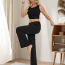 FireSwan Wide Leg Yoga Pants for Women Work Palazzo Pants with Pockets Casual Lounge Dress Trousers (M)