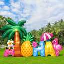 Halloscume 6 ft Hawaii Inflatable Outdoor Decorations Aloha Word Flower Coconut Trees Pineapple Inflatable Decor Built in LED Lights for Spring Summer Yard Lawn Supplies