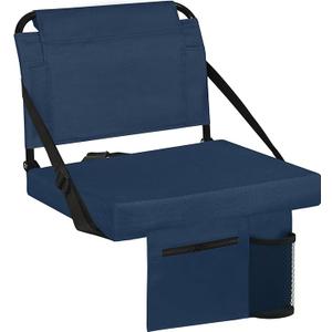 Stadium Seats with Back Support Bleacher Seat Soft Cushion Light Weight with Shoulder Strap ，Cup Holder, Zipper Pocket, Suitable for Sports Events,Navy