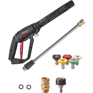 Pressure Washer Gun with Power Wash Extension Wand 4000PSI, 5 Sprayer Nozzle Tips, Pressure Washer Adapter Set Quick Connect Kit, High Pressure Washer Accessories Black (Long)
