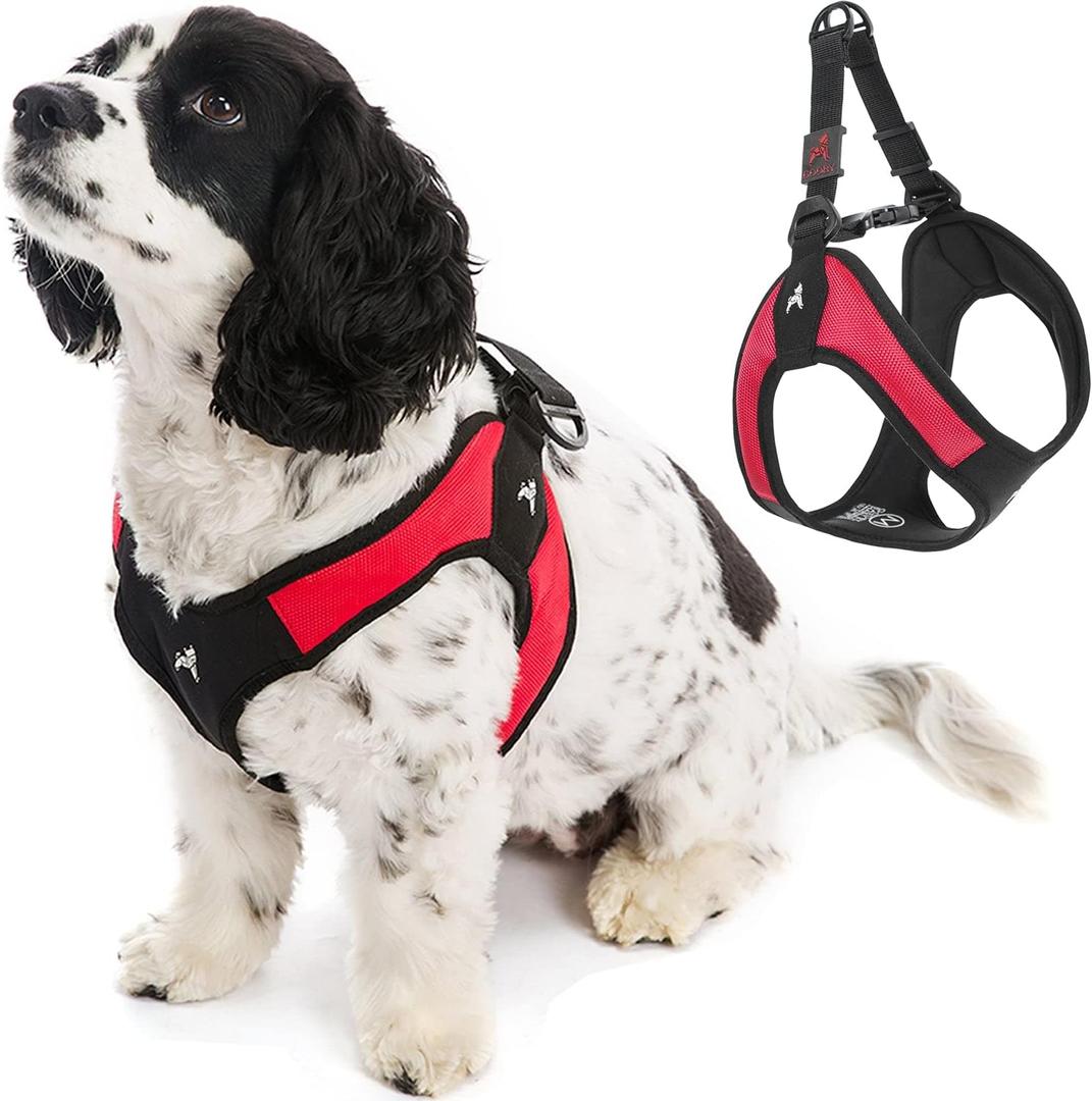Gooby Escape Free Easy Fit Harness - Red, Small - No Pull Step-in Patented Dog Harness with Quick Release Buckle for Small to Medium Dogs, Small chest (16~19.25")
