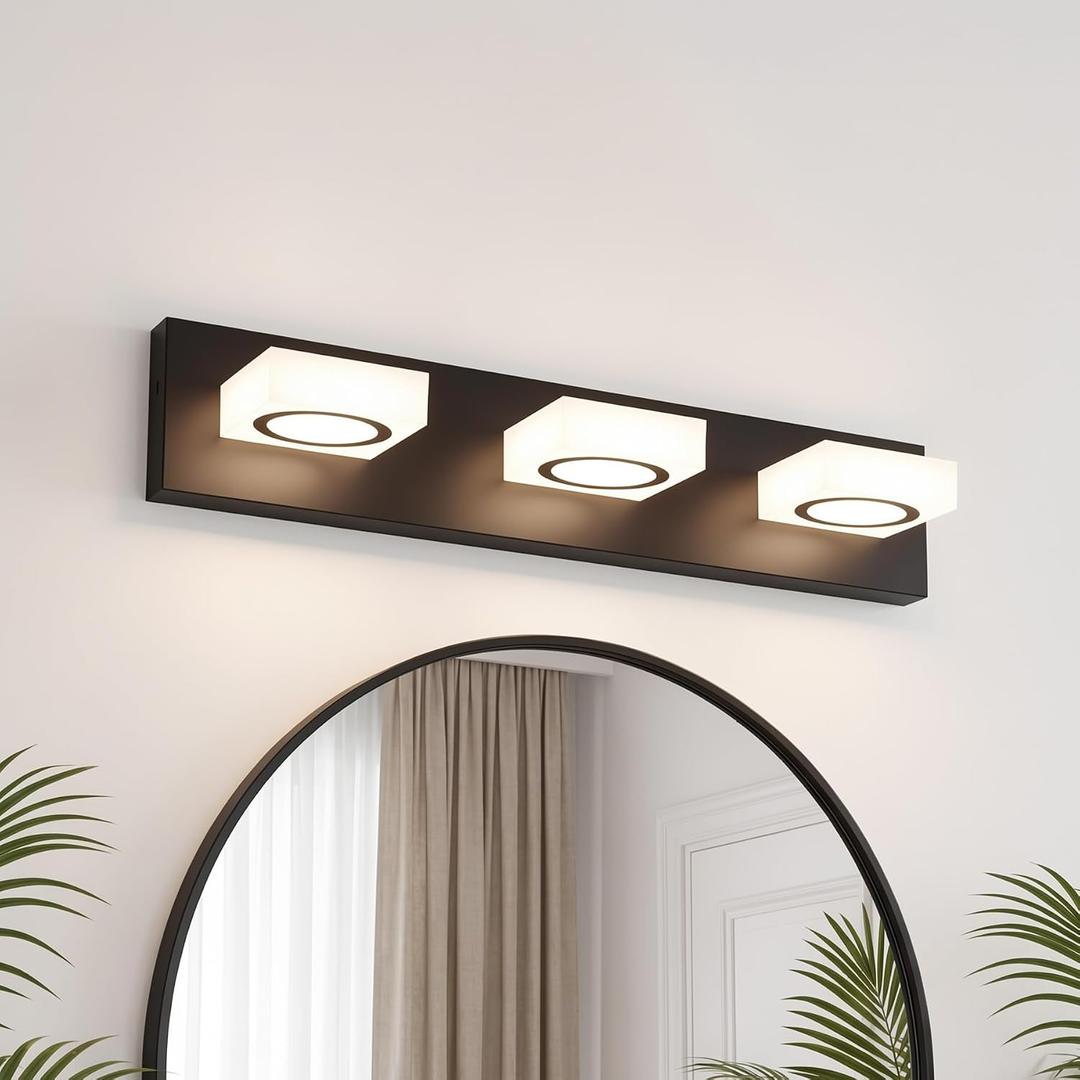 Bathroom Vanity Light, 3-Light 24 Inch Matte Black 5CCT 2700-6500K LED Bathroom Light Fixtures Over Mirror, Vanity Lighting Modern Bath Wall Sconce for Mirror Bedroom Living Room