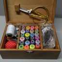 Flytreal Sewing Kit Box Basket, Wooden Hand Home Sewing Repair Tool Kit, Beginner Universal Sew Kit Accessories for Women, Men, Adults, Girls, Kids (Retro Dandelion)