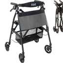Stander Wonder Rollator Plus, Lightweight Folding Mobility Rolling-Walker, EZ Fold-N-Go-Rollator for Seniors and Adults, 6-inch Wheels, Locking Brakes and Padded Seat with Backrest, Matte Black