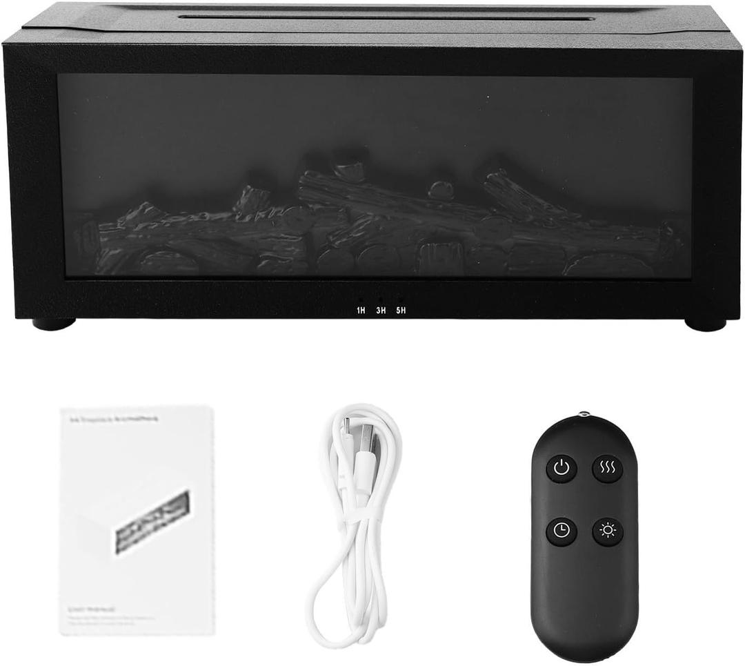 3D Flame Fireplace Aroma Diffuser, Realistic Flame Effect, Essential Oil Humidifier, Dual Lighting Modes, Quiet Operation, 150ml Water Tank, Black