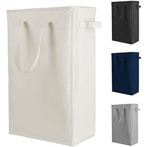 Odonata Slim Laundry Hamper Handles Collapsible Laundry Basket Thin Dirty Clothes Basket Narrow Laundry Bag Foldable Dirty Hamper 45L (Beige)