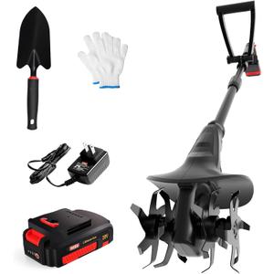 MZK 20V Cordless Tiller Cultivator with 24 Steel Tines,7.8-inch Wide Battery Powered Garden Cultivator, Mini Tiller for Gardening (2AH Battery and Charger Included) (1 Battery)