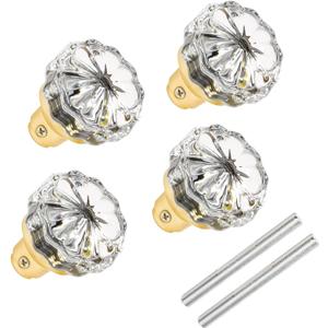 Glass Door Knobs InteriorMortise Style Fluted Crystal Antique Door Knobs Replacement Setfor Home Interior (Gold, 2 Pack)