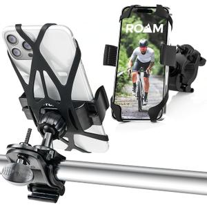 Roam Universal Cell Phone Holder Net Mount - Adjustable Up to 3.6" W x 7" L - 360 Rotation - Hands Free Navigation System for Motorcycle eBike Dirt Road Cruiser Scooter - Jet Black