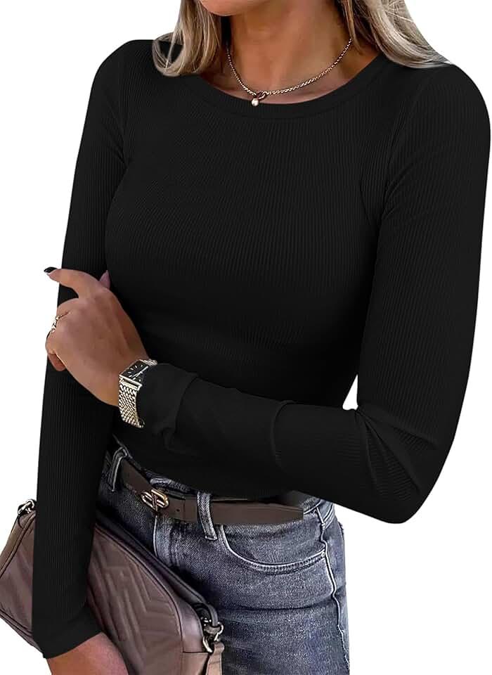 PRETTYGARDEN Women 2026 Fall Clothes Long Sleeve Shirts Ribbed Knit Fitted Basic Tee Going Out Tops Underscrub Casual Outfits OEKO-TEX STANDARD 100 small
