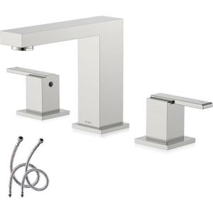 KENES 2 Handle Widespread Bathroom Faucets Brushed Nickel, Bathroom Sink Faucet 3 Hole Vanity Faucet with Lead-Free Supply Hose, KE-9050